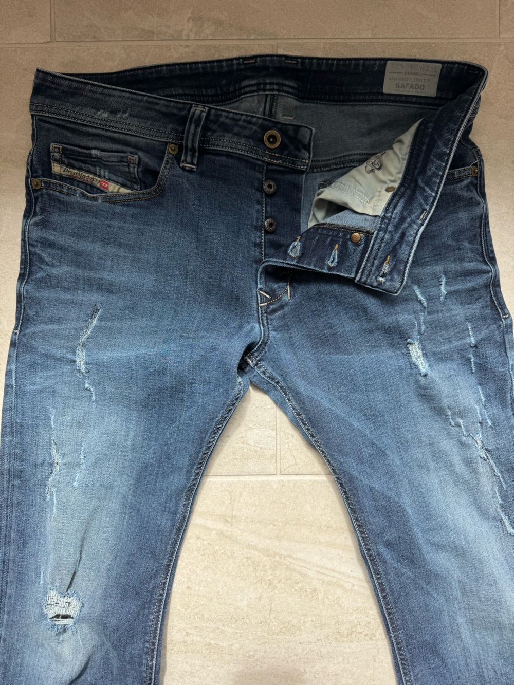 Diesel Men's Faded Blue Relaxed Distressed Jeans